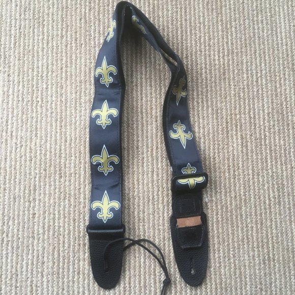 Guitar Strap - Fleur De Lis. Black Leather. NWOT